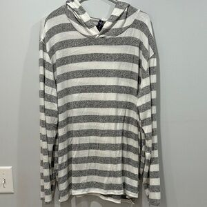 Casual Striped Women's Hoodie in Gray and White